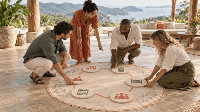 How to plan a corporate retreat with a host reviewing budget, rooms and guest details